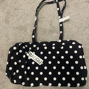 Medium Baggu Nylon Bowler Black White Polka Dot